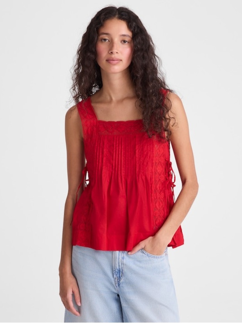 NWT Sophie Top Madewell Red Lace-Trim Sleeveless Top - Women